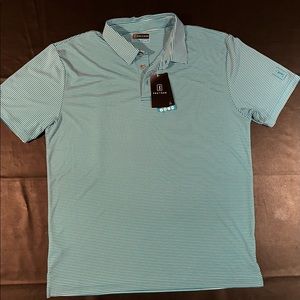 NWT Pga tour mens dri-flux blue striped short sleeve polo sz LG